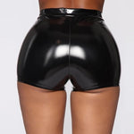 Sexy High-Waist Leather Short Pants with Shiny Shaping PVC