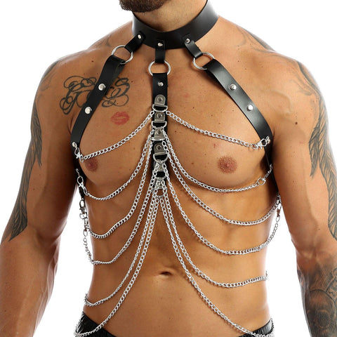 Men Sword belt Faux Leather Body Chest Chain Leather Straps - Alt Style Clothing