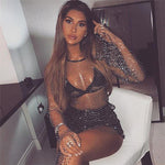 Sequin Mesh Patchwork Rhinestone Long Sleeve Party Club See Through Wrap Mini Dress - Alt Style Clothing
