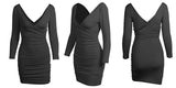Forefair Solid Low Neck Bodycon Dress With Long Sleeves - Alt Style Clothing
