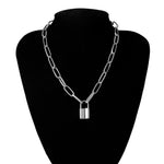 Rock Lock Necklace Layered Chain With Lock - Alt Style Clothing