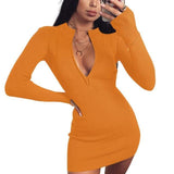 Elegant Solid Party Dress Casual Half-Zip Long Sleeve - Alt Style Clothing