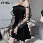 Goth Dark Mesh Vintage Egirl Aesthetic Transpanent Strap Pleated Gothic Dress - Alt Style Clothing