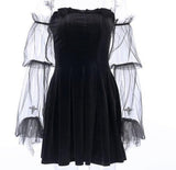 Goth Dark Mesh Vintage Egirl Aesthetic Transpanent Strap Pleated Gothic Dress - Alt Style Clothing
