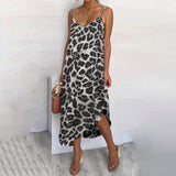Celmia Bohemian Leopard Print Irregular Midi Dress - Alt Style Clothing