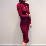 Slim Elastic Turtleneck Long Sleeve Sexy Lady Bodycon Robe Dress - Alt Style Clothing