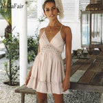 Nadafair Lace Sexy Spaghetti Strap A-Line V Neck Backless Party Mini Dress - Alt Style Clothing