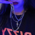 Multilayer Necklace Metal Cross Pendant - Alt Style Clothing