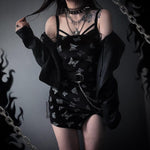 Gothic Low Cut Slash Neck Butterfly Printing Velvet Split Slim Dress - Alt Style Clothing