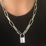 Rock Lock Necklace Layered Chain With Lock - Alt Style Clothing