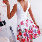 Flower Printed A-Line Dress O-Neck/V-Neck Sleeveless Mini Dress - Alt Style Clothing