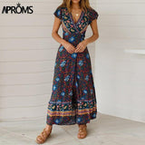 Casual Side Split Long Beach Maxi Dress With V-neck - Alt Style Clothing