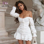 EvaQueen White Ruffles Sexy Strapless Off Shoulder Club Mini Dress - Alt Style Clothing