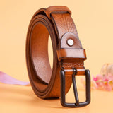 Embossing Brown Genuine Leather Buckle Belt - Alt Style Clothing