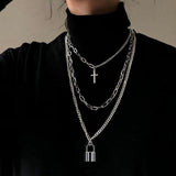 Multilayer Necklace Metal Cross Pendant - Alt Style Clothing