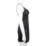 Sexy Lace Patchwork Backless V-Neck Satin Strap Mini Side Split Dress - Alt Style Clothing