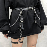 Leather Rock Nightclub Sexy Dress Heart Punk Belt With Metal Waist Chain - Alt Style Clothing