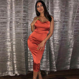 Neon Satin Lace up Bodycon Long Midi Vintage Backless Elegant Party Dress - Alt Style Clothing