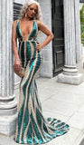 Missord Sexy Deep V-Neck Backless Sequin Maxi Bodycon Evening Party Dress - Alt Style Clothing