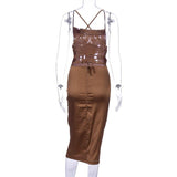 Dulzura Neon Satin Lace Backless Bodycon Elegant Sexy Party Club Long Midi Dress - Alt Style Clothing