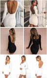 Nadafair Backless Wrap Bodycon Low Cut Sexy Club Dress Women White Black Long Sleeve Mini Party Dress - Alt Style Clothing