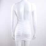Nadafair Backless Wrap Bodycon Low Cut Sexy Club Dress Women White Black Long Sleeve Mini Party Dress - Alt Style Clothing