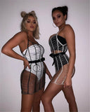 Sexy Mesh Rhinestones Perspective Diamond Fishnet Bodycon Dress - Alt Style Clothing