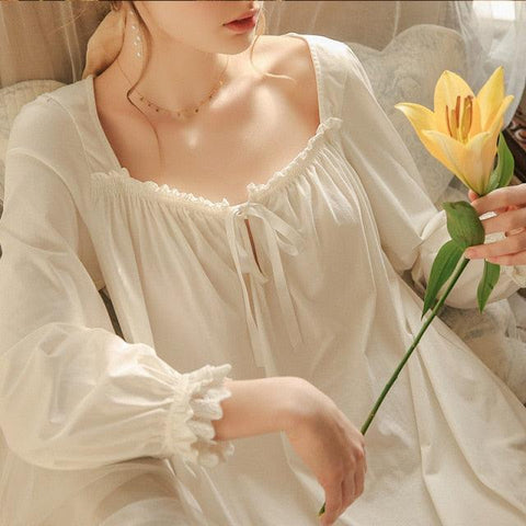 Nightgown Sleepwear Lady Spring Long Sleeve Nightdress Loose - Alt Style Clothing