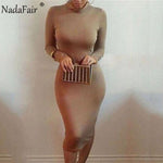 Nadafair Turtleneck Long Sexy Bodycon Dress With Long Sleeves - Alt Style Clothing