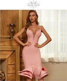 ADYCE Pink Trumpet Bandage Spaghetti Strap Dress with V-Neck - Perfect for Alternative Fashion Lovers - Alt Style Clothing