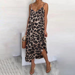 Celmia Bohemian Leopard Print Irregular Midi Dress - Alt Style Clothing