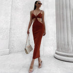 Trendy Waist Hollow Out Backless Bandage Party Long Dress With V-Neck - Alt Style Clothing