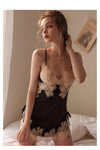Silk Nightgown with Beauty Back Design - Sling Lace Embroidery and V-Neck Nightdress - Alt Style Clothing