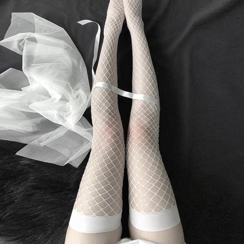 Sexy Hosiery Stay Up Thigh High Hollow Out Mesh Fishnet Stockings - Alt Style Clothing