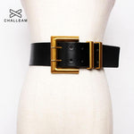 Gold Big Mental Double Pin With Black PU Leather Belt - Alt Style Clothing