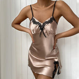 Satin Nightgown Lady Sexy Spaghetti Strap Sleeveless Night Dress - Alt Style Clothing
