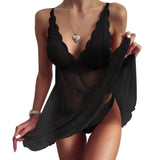 See-Through Stitching Lace Women's Nightdress Deep With V-Collar - Alt Style Clothing