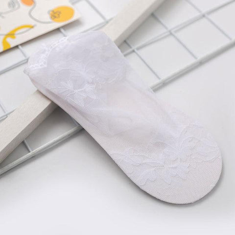Leaves Lace Invisible Socks Thin Ladies Lace Boat Socks Hollow Non-slip - Alt Style Clothing