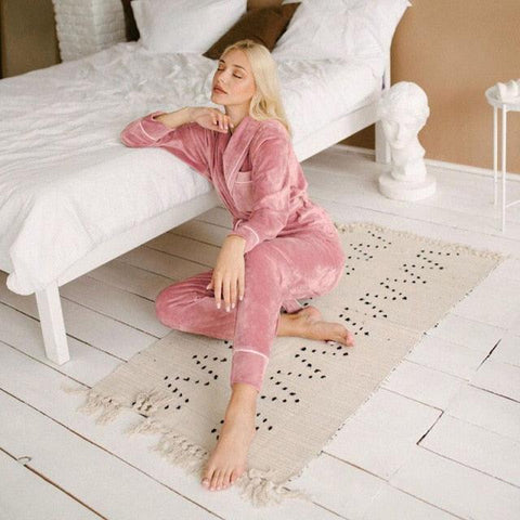 Velvet Warm Pajamas For Women Bathrobe Female Set Solid Pocket Long Sleeves - Alt Style Clothing