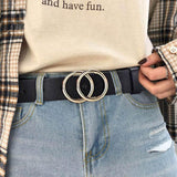 Double round buckle women's leisure belt - Alt Style Clothing
