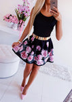 Flower Printed A-Line Dress O-Neck/V-Neck Sleeveless Mini Dress - Alt Style Clothing