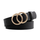 Double Ring Circle Button Belt Leisure Leather Belt - Alt Style Clothing