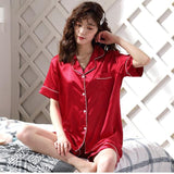 Womens Silk Satin Pajamas Pyjamas Set Sleepwear Pijama Pajamas Suit - Alt Style Clothing