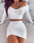 Chicology Long Sleeve Bodycon Off Shoulder Dress With Belt - Alt Style Clothing