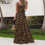 Celmia Vintage Leopard Print Sleeveless Pleated Ruffle Dress - Alt Style Clothing