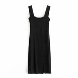 Shein Solid Split Thick Strap Dress Without Belt - Alt Style Clothing