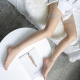 Elastic Rib Cut Top Thigh High Stockings With Anti-slip Silicone Ultra Thin - Alt Style Clothing