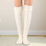 Knit Over Knee Stockings Winter Extended Woolen Solid Color Knee High Socks - Alt Style Clothing