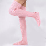 Knit Over Knee Stockings Winter Extended Woolen Solid Color Knee High Socks - Alt Style Clothing