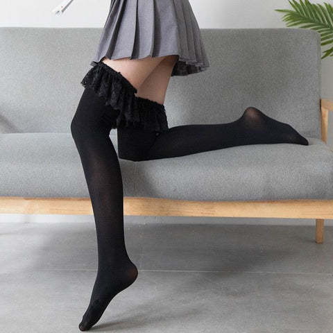 Lace Cute Velvet Lolita Long Socks Sexy Knee High Socks - Alt Style Clothing